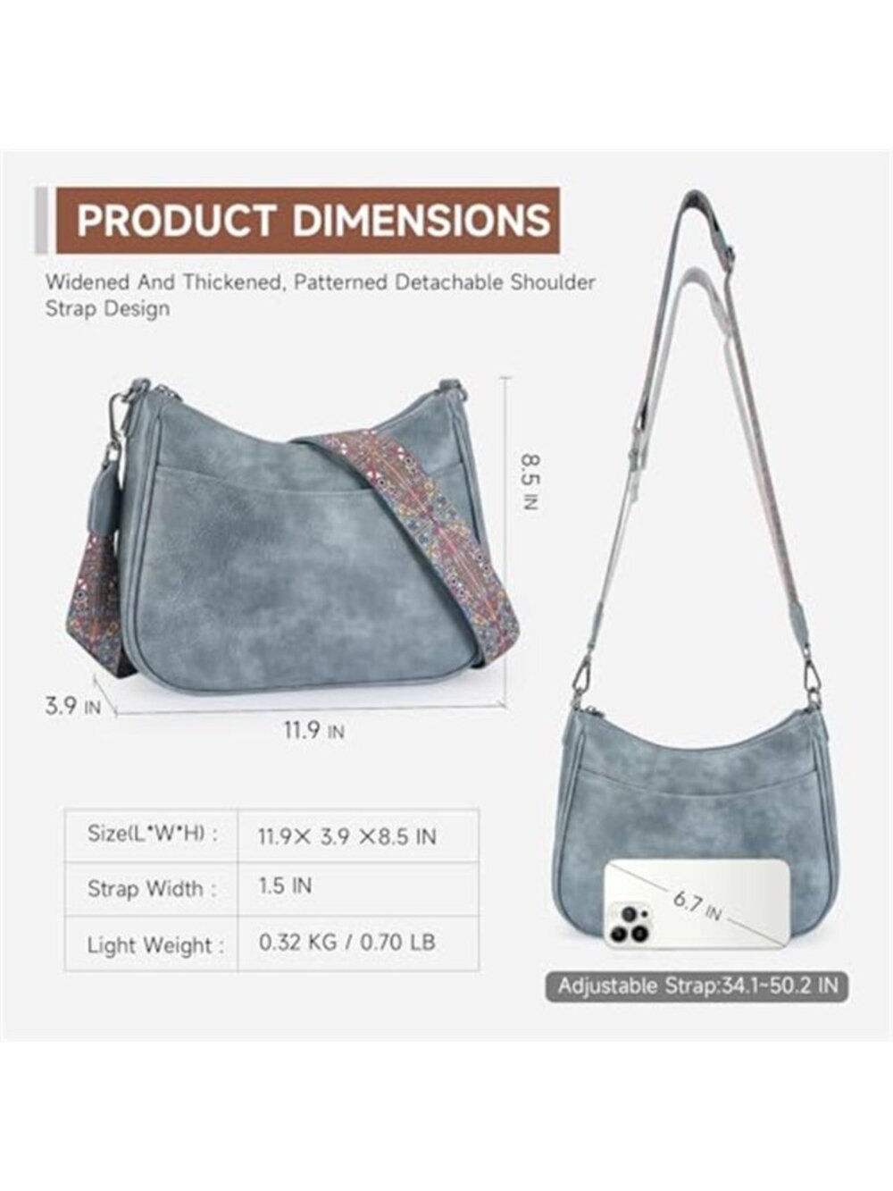 Trendy Leather Crossbody Purse with Adjustable Strap Women's Shoulder - Picture 6 of 6
